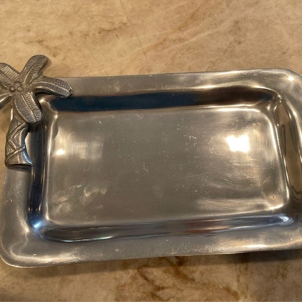 Palm tree silver aluminum serving tray